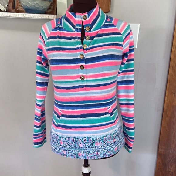 Lilly Pulitzer captain popover multi sandy shell stripe women’s size XS pink blu - Picture 1 of 9